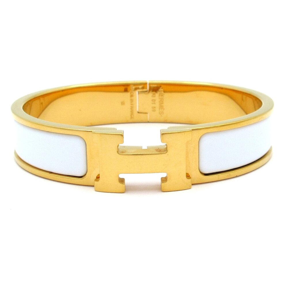 Hermès Clic H Bangle Gold White Hardware Patent Leather
